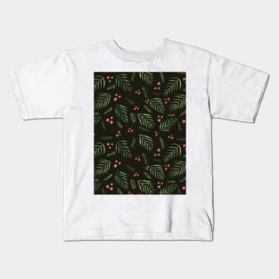 Christmas tree branches and berries - sap green Kids T-Shirt